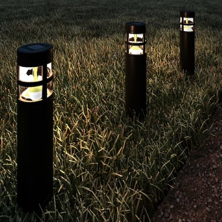 NATURE SPRING Set of 8 Solar Path Bollard Lights, 15.4" Outdoor Stake Lighting for Garden, Landscape, Patio (Black) 845515EUR